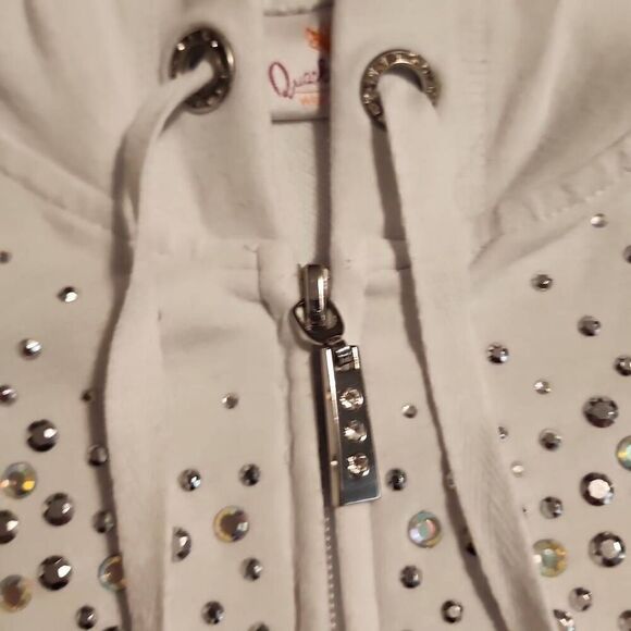 Quacker Factory EUC Rhinestone Embellished Zip Front Hoodie Light Gray Size Medi - Picture 6 of 9
